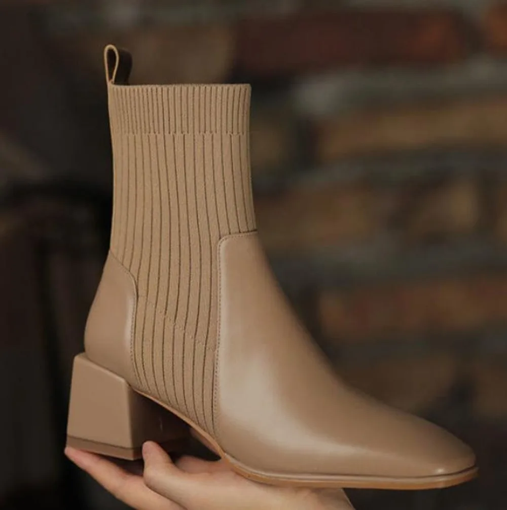 Botas cortas de tacón grueso para mujer, botines con calcetines elásticos, estilo Chelsea, talla grande 43, otoño e invierno, 2023