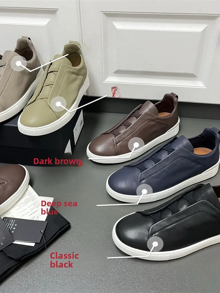 

Новые мужские повседневные кожаные чехлы без шнуровки на резинке с перекрестной резинкой Lazy oe, обувь Spor на плоском каблуке, дышащий круглый носок