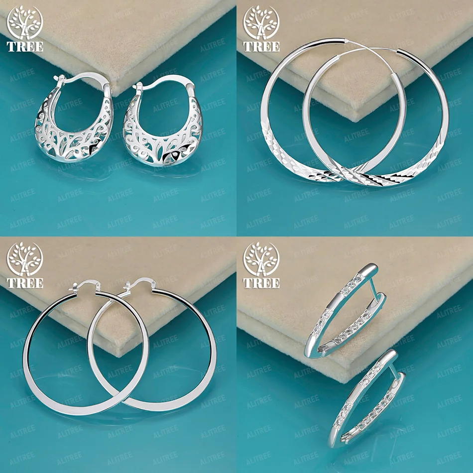 

New Style 925 Sterling Silver Smooth Round Hoop Earrings Women's Fine Jewelry Accessories Hollow Bag Earrings Birthday Party