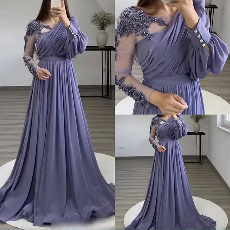 Classy Evening Dresses for Women Party Long Sleeves Beaded Formal Celebrity Prom Gowns Arabic Dubai Vestidos De Fieast