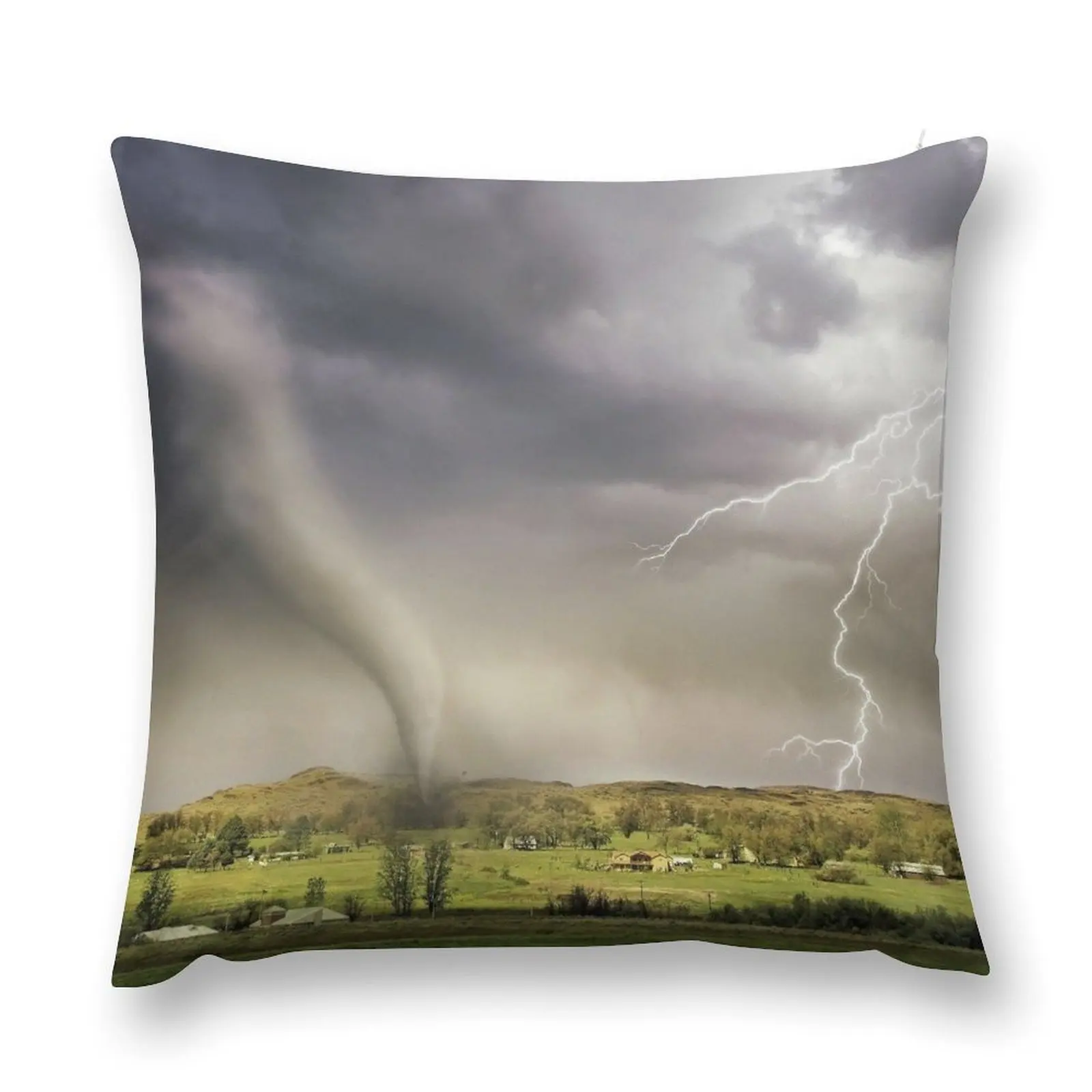 Lightning thunderstorm and tornado hitting a village Throw Pillow christmas supplies Pillowcases Bed Cushions pillow