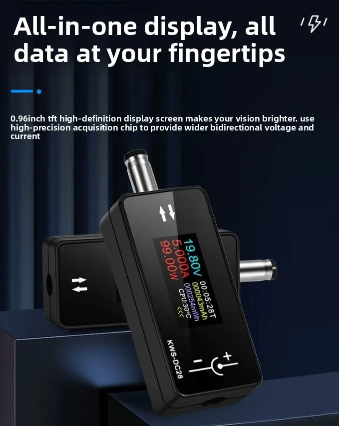 KWS-DC28 Voltage Ammeter Power Meter 0.96 inch TFT high definition display DC5.5 * 2.5 interface tester