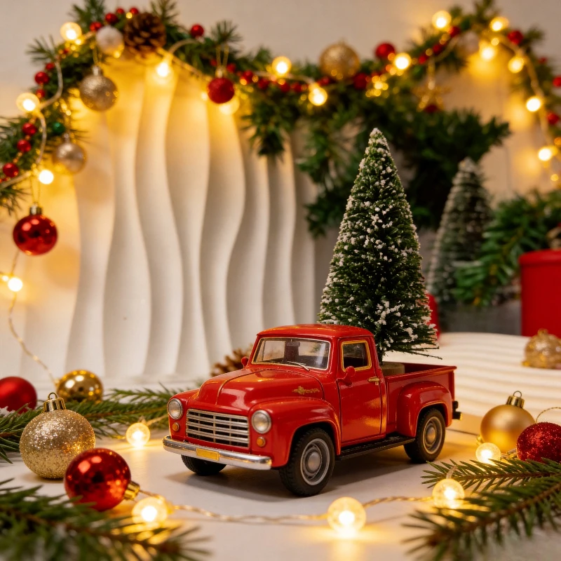 2026 Red Pickup Truck Christmas Tree Gift Holiday Decoration Indoor Outdoor Home Tabletop Desk Shelf Cabinet Snowman Display
