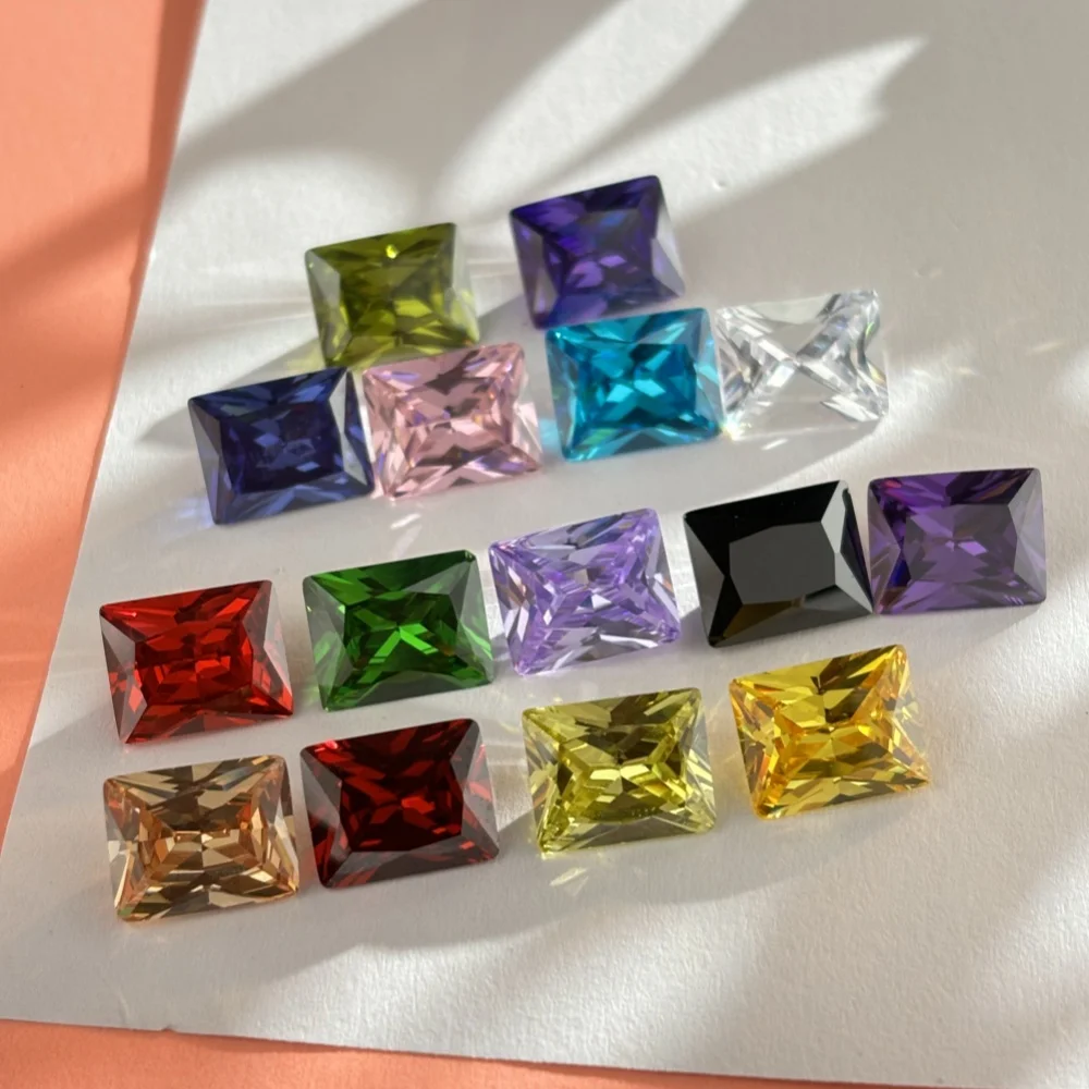 2x3~13x18 AAAAA Rectangle Shape Golden Yellow , Voilet,Olive , Purple, Black, Pink Cubic Zirconia Stone Loose cz