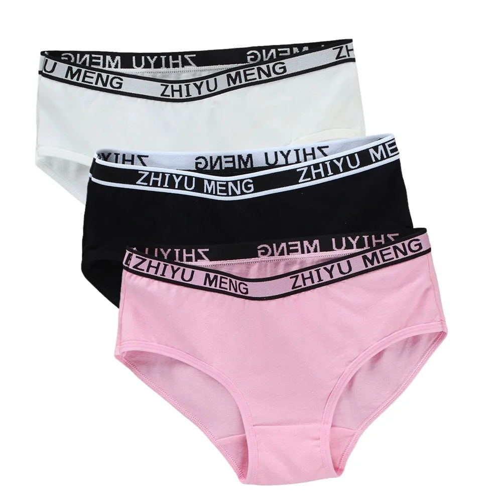 3PCS Teenage Girls Panties 8-16Y Young Children\'s Cotton Letters Underwears Sports Puberty Big Girls Adolescente Students Briefs