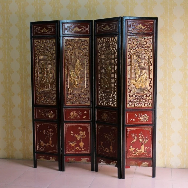 

Wood carving solid wood hollow lattice door entrance partition background wall antique folding floor-to-ceiling