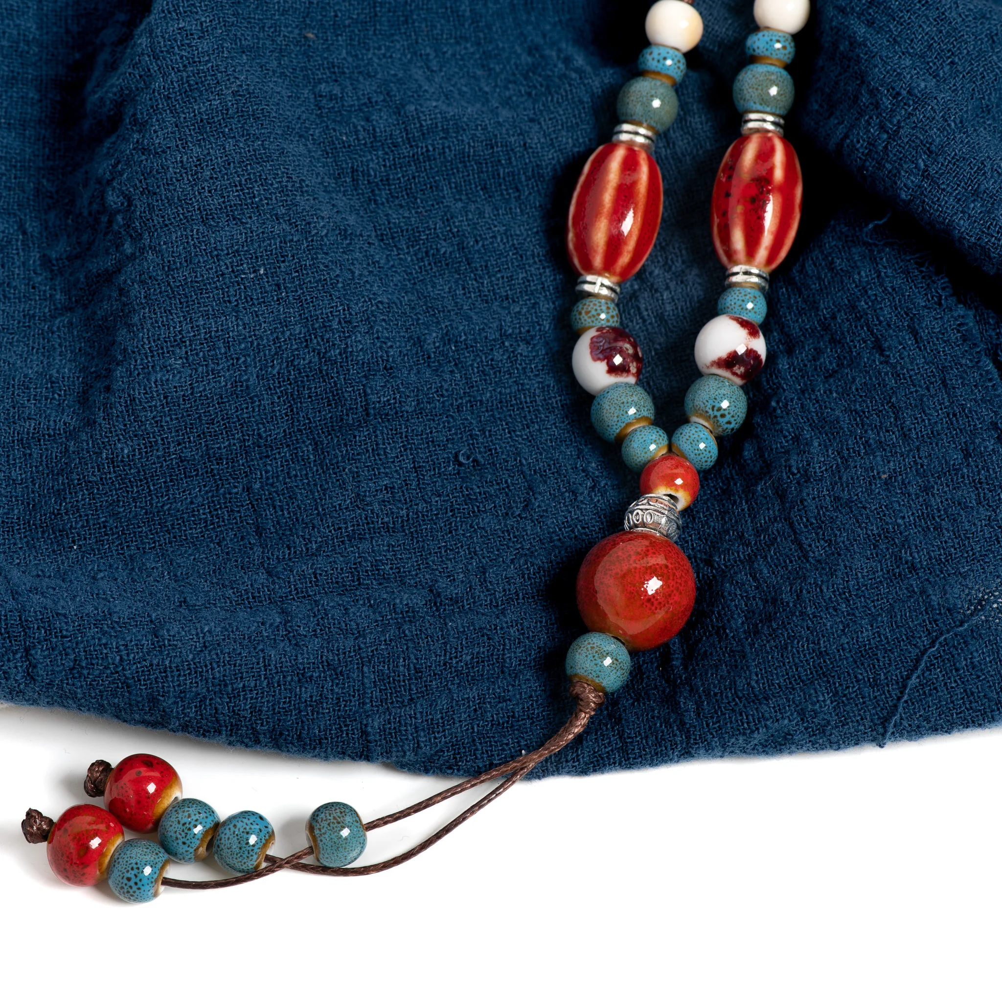Handmade Red Long Watermelon Ceramic Necklace Vintage Pendant Jewelry Adjustable Fashion Accessory for Women Gifts 1115