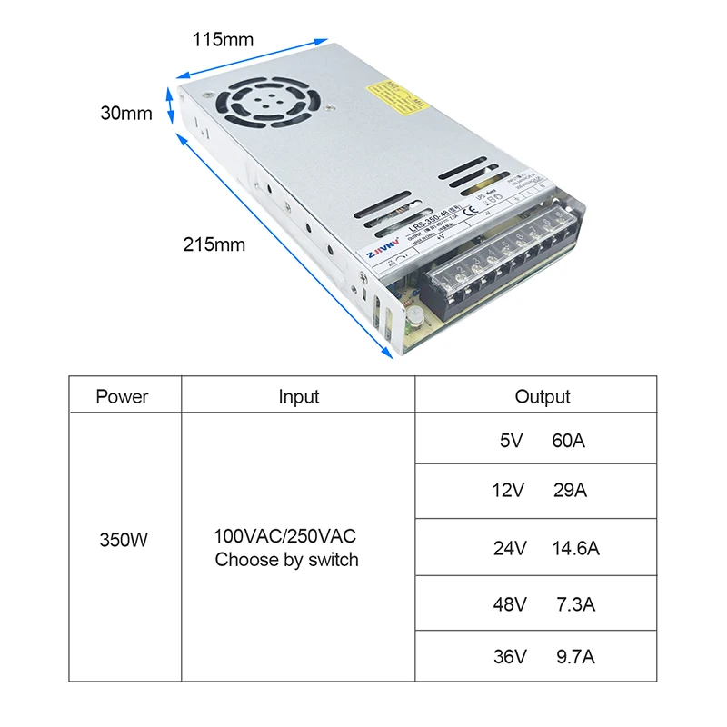 

ZJIVNV LRS-350-12 LRS-350-24 LRS-350-36 LRS-350-48 Switching Power Supply Single Output Small Volume Transformer Slim Type
