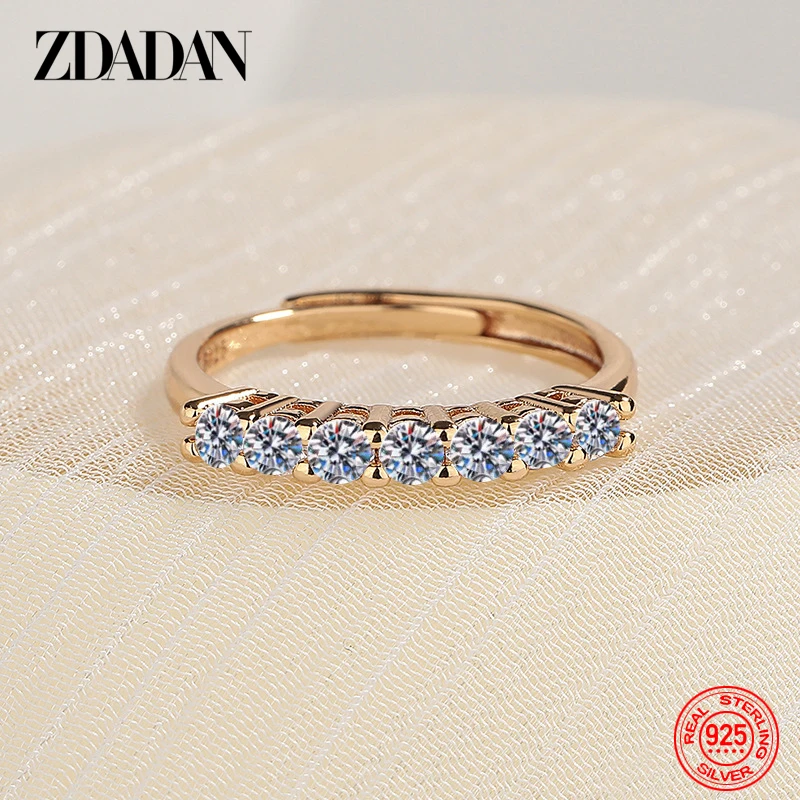 ZDADAN 925 Sterling Silver Rose Gold 3mm Pave Zircon Adjustable Ring For Women Girls Fashion Jewelry view 3
