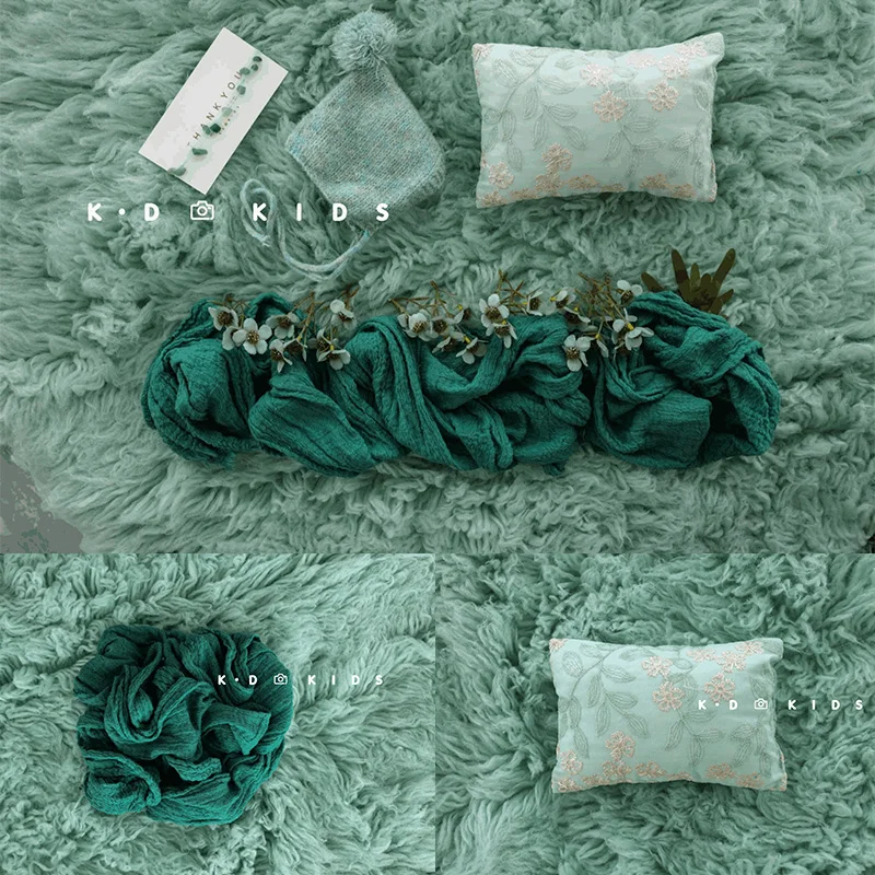 Pasgeboren Fotografie Props Gebreide Muts Inbakeren Wrap Groen Thema Set Pasgeboren Outfit Studio Baby Fotoshoot Props Accessoires