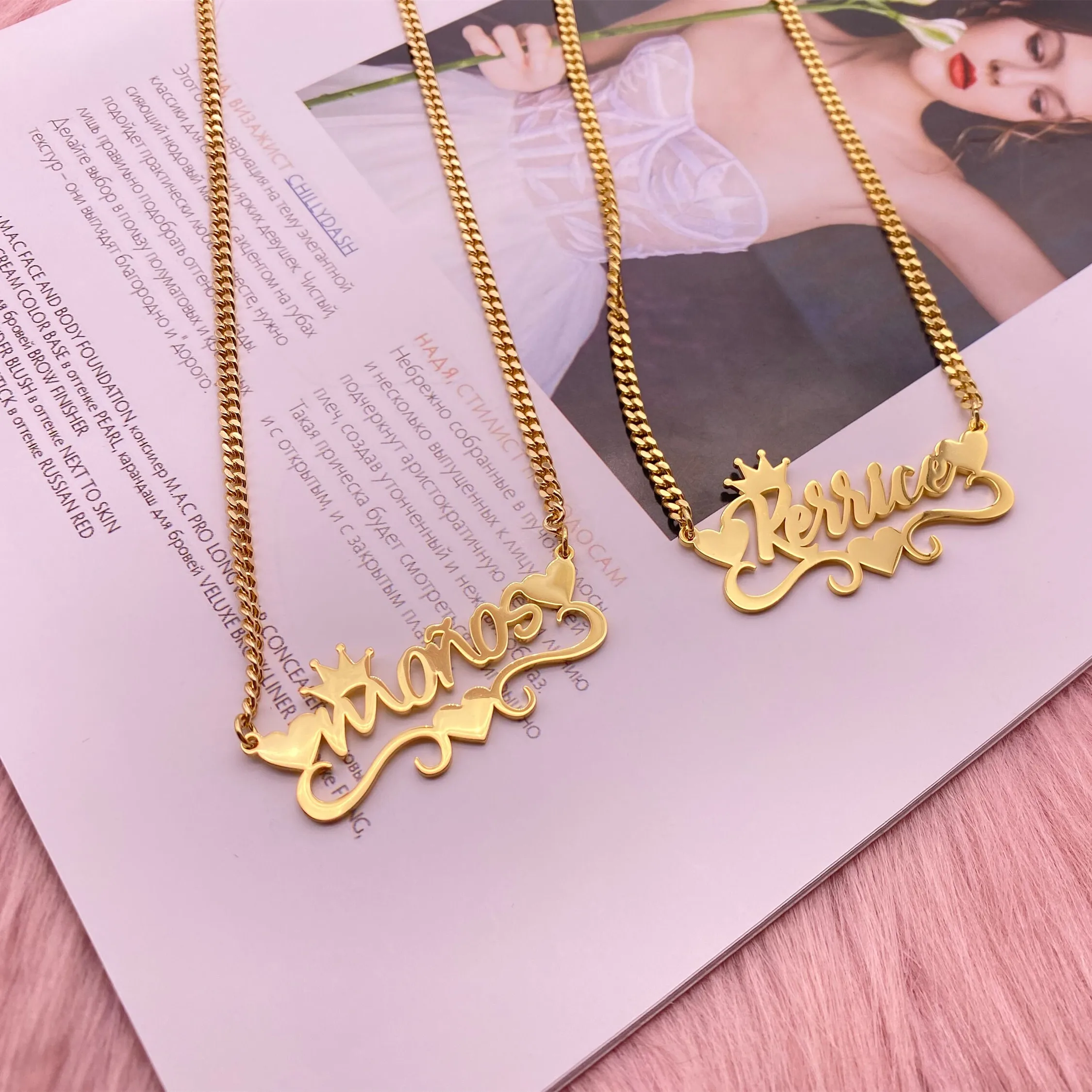 Custom Name Necklace Stainless Steel Cuban Chain Gold Personalized Nameplate Necklace Choker Chain Pendant Jewelry For Women Men