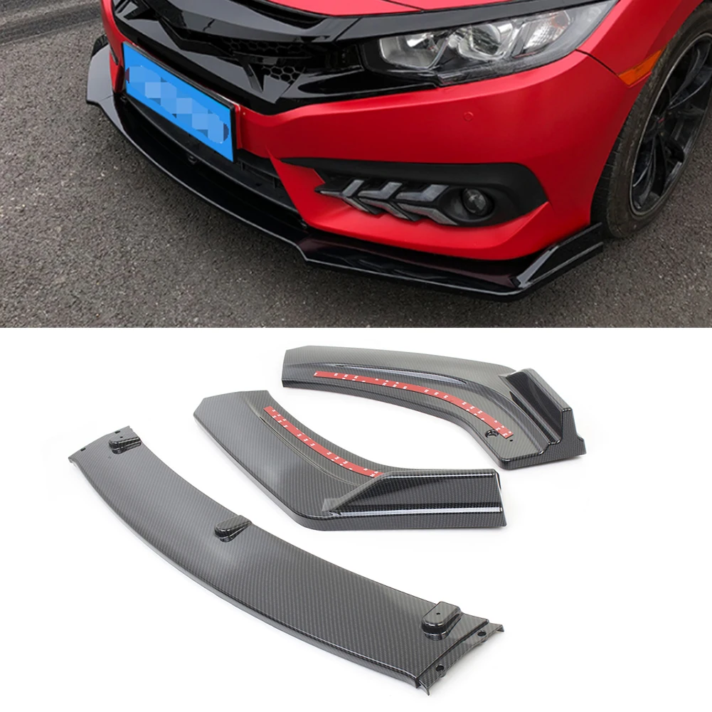 For Civic 2018 Front Bumper Lip Guard Protecter Spoiler For Honda Civic 2016 2017 18 Carbon Fiber Styling ABS Plastic 3PCS