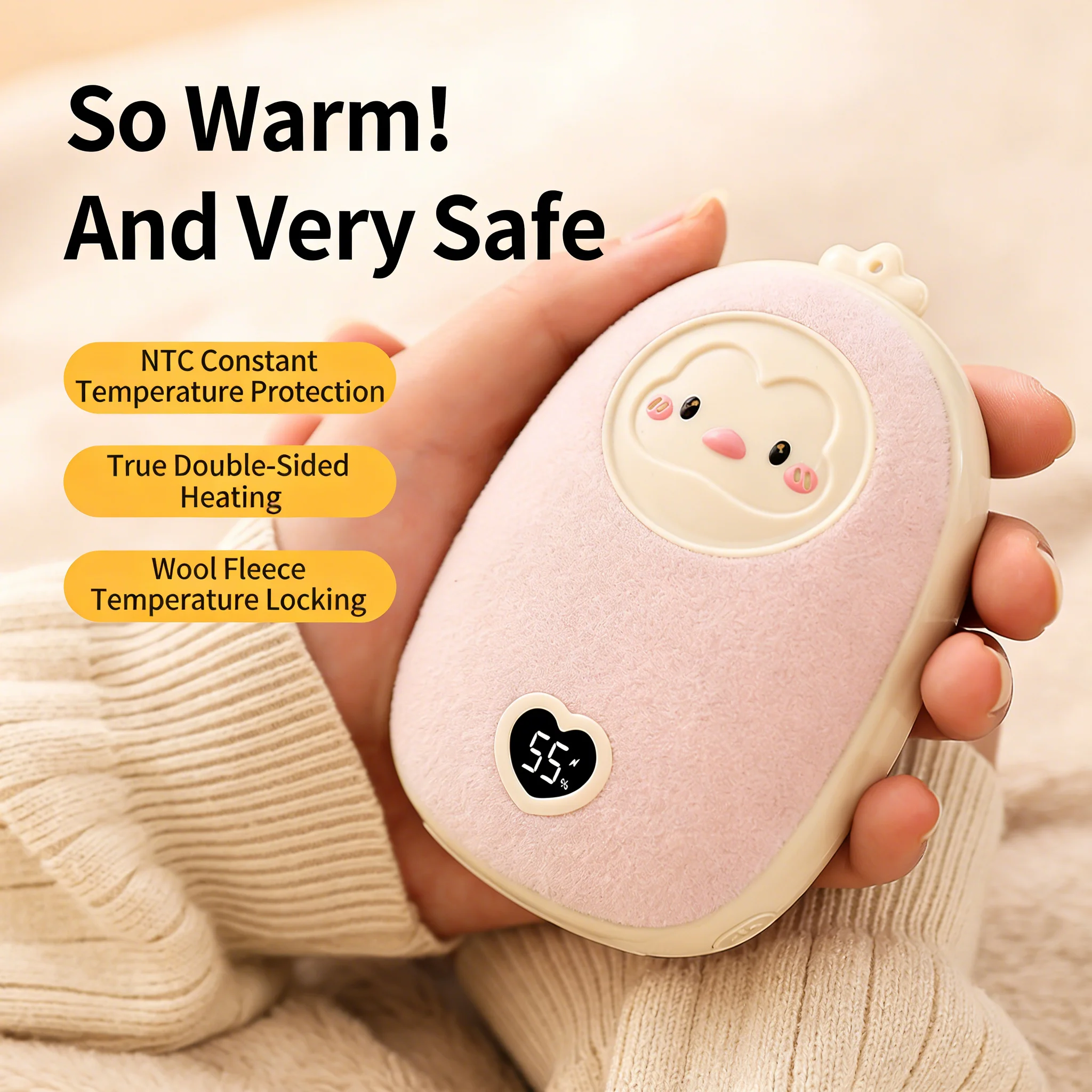 

2-in-1 Magnetic Hand Warmer 4000mAh Rechargeable Power Bank Velvet Touch Portable Heater for Outdoor Camping Office Winter Gift