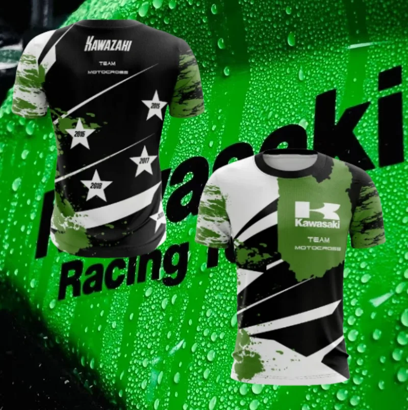 

2025 Men's Summer Kawasaki Motorcycle 3D Printed Mens Personalized Locomotive Competition Suit Kids Unisex Street Sports Top