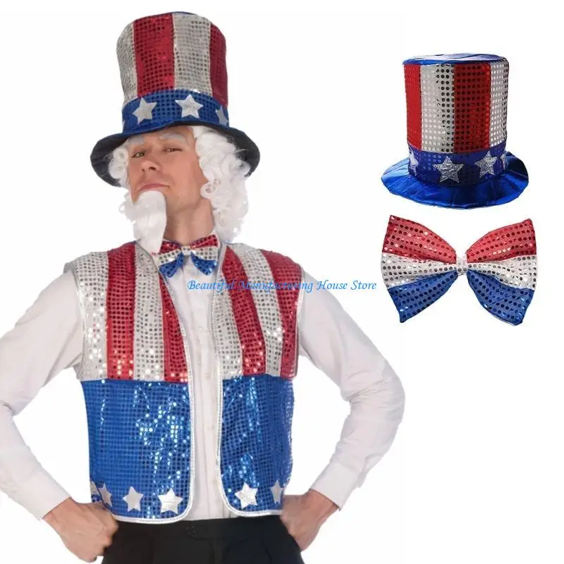 

E56A Stovepipe Hat with Sequins Adults July Fourth Themed Party Accessory