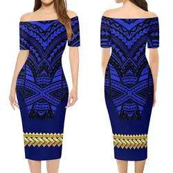 Summer Women'S Sheath Dress Polynesian Tribal Design Ladies Elegant Off-The-Shoulder Evening Gown Custom