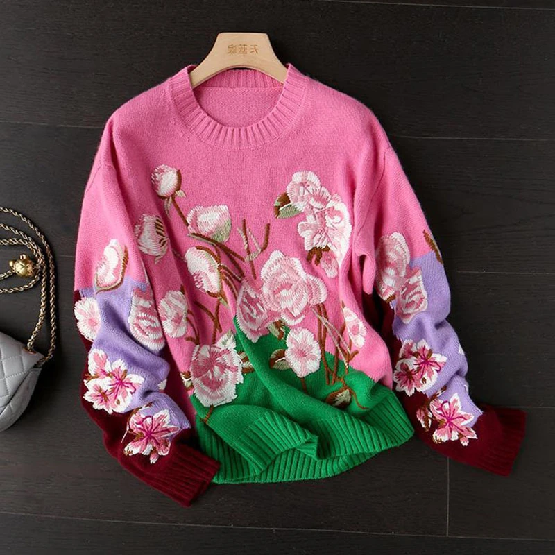 Damen Herbst Traditionellen Chinesischen Stil Blume Bestickte Pullover Retro Trend Mode Lange Hülse T Shirt Hanfu Top Tang Outf