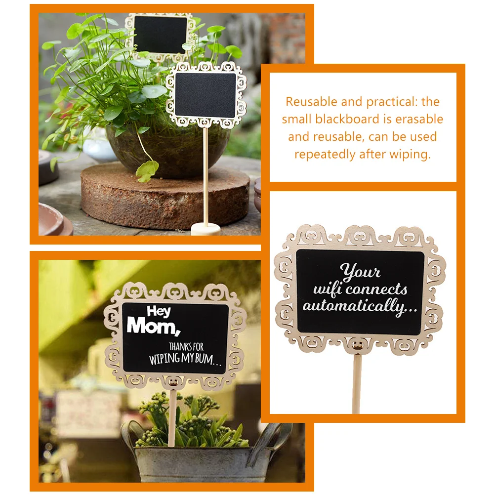 

10pcs Hollow Lace Seat Card Chalkboard Mini Small Blackboard Message Board DIY Wooden Decoration Reusable Erasable for Kitchen