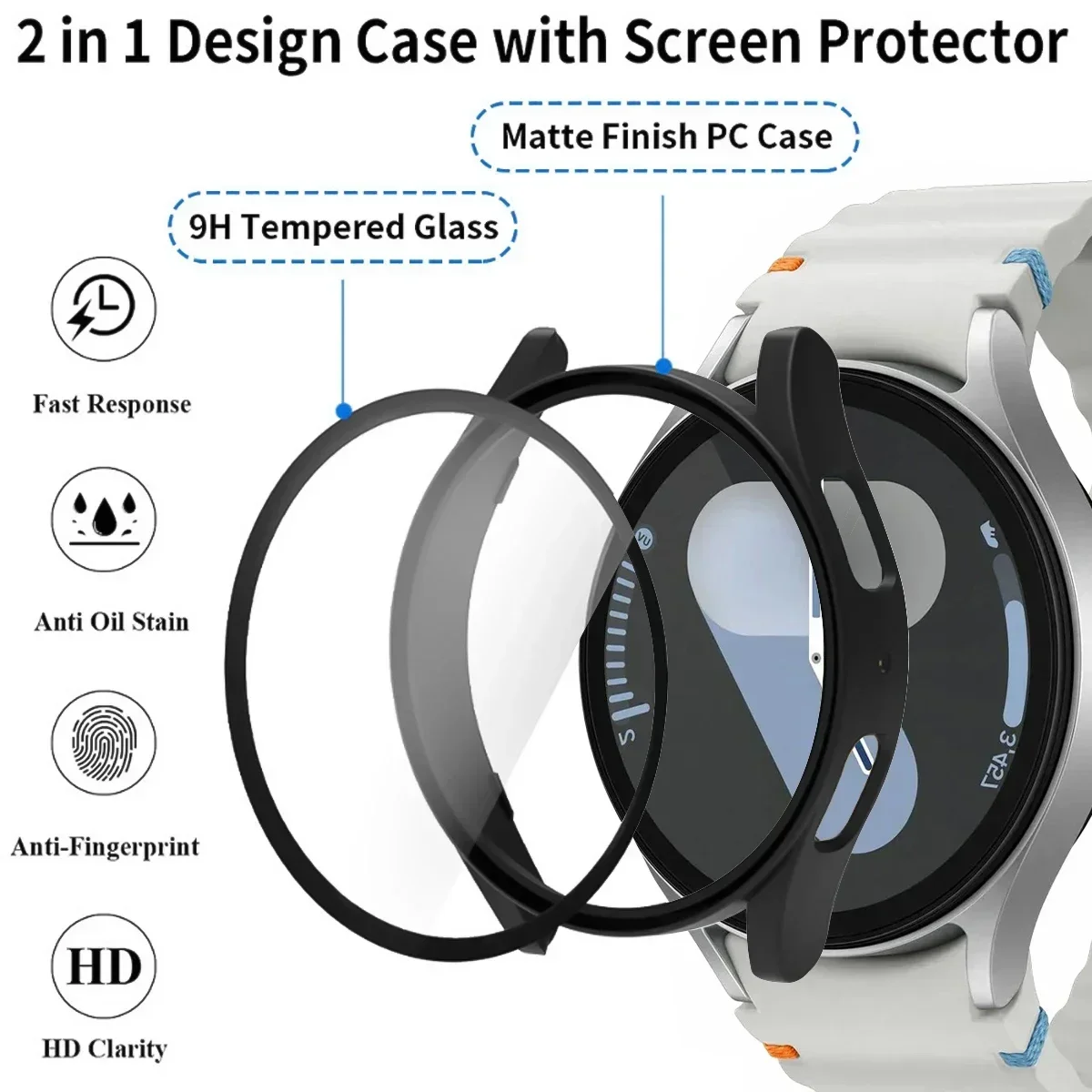 Case+Strap for Samsung Galaxy Watch 7 40mm 44mm Silicone Band Bracelet Tempered Glass Screen Film PC Case Protector Cover Bumper