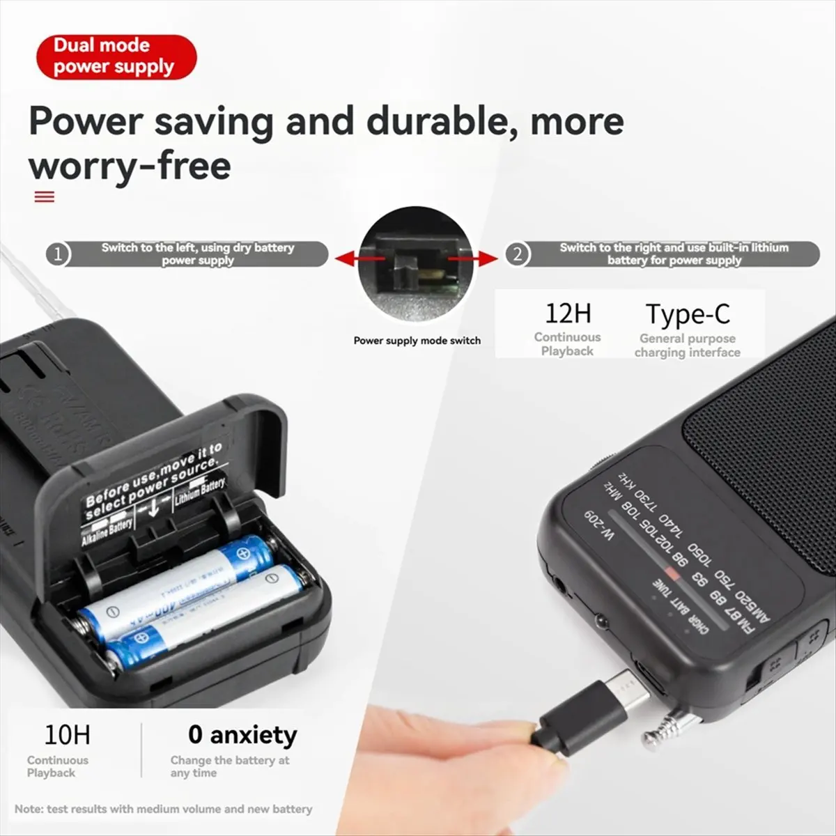 Active Phase Portable Pocket AM FM Radio 2 Band Stereo Radio Operated Telescopic Antenna Radio with 3.5mm Headphone Jack, White