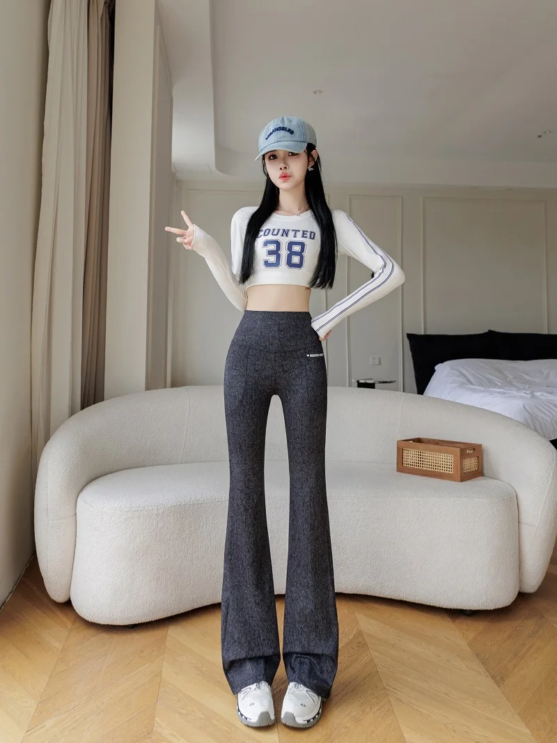 Pantaloni da yoga in denim foderati in Fce a vita alta Pantaloni bootcut da donna Pantaloni lunghi chic dimagranti per il controllo della pancia