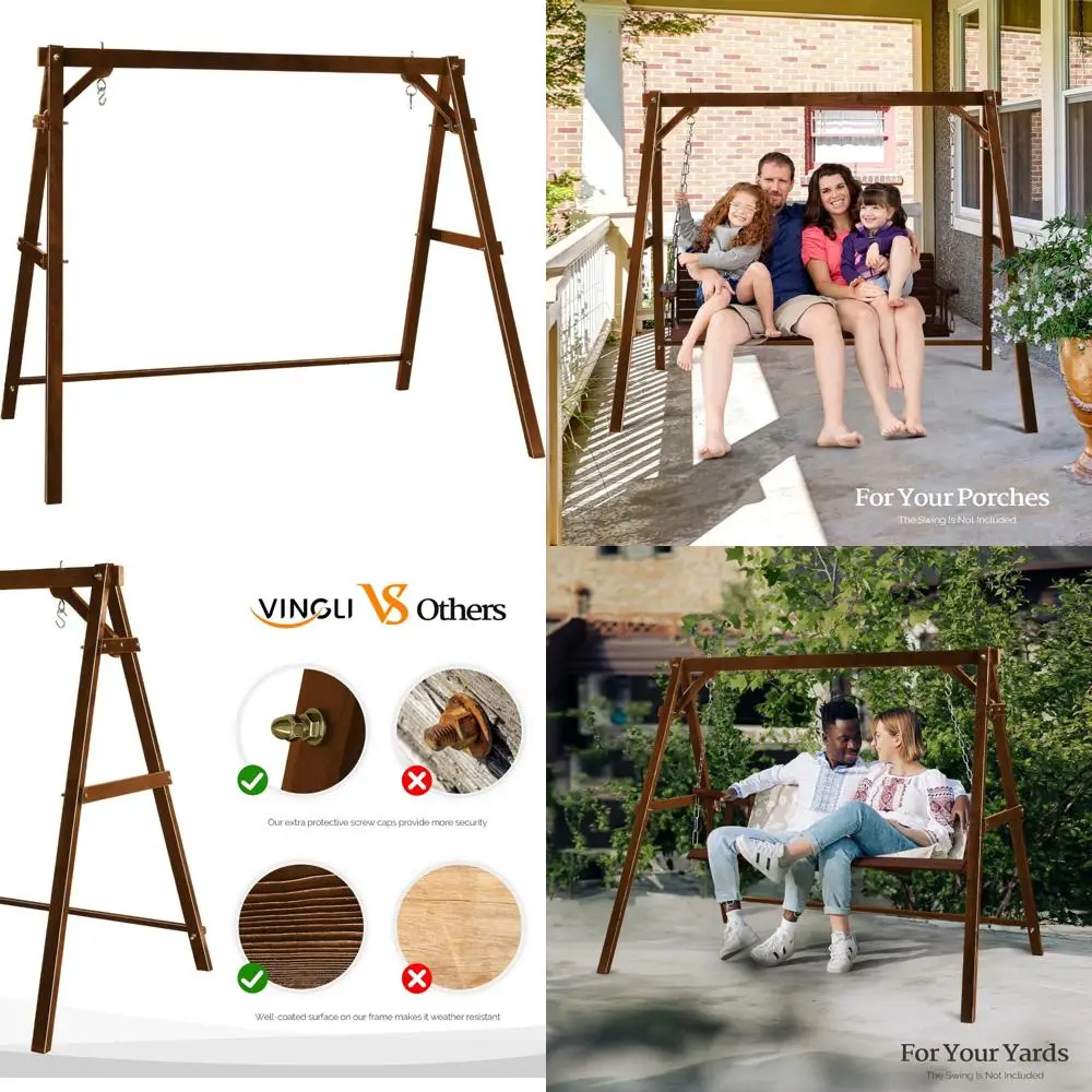 โครงไม้แขวนชิงช้าแบบ Heavy Duty รับน้ำหนักได้ 660 ปอนด์ พร้อมแผ่นเชื่อมต่อด้านล่าง, ขาตั้งรูปตัว A แบบอัพเกรดสำหรับชิงช้าระเบียง, ชิงช้ากลางแจ้ง