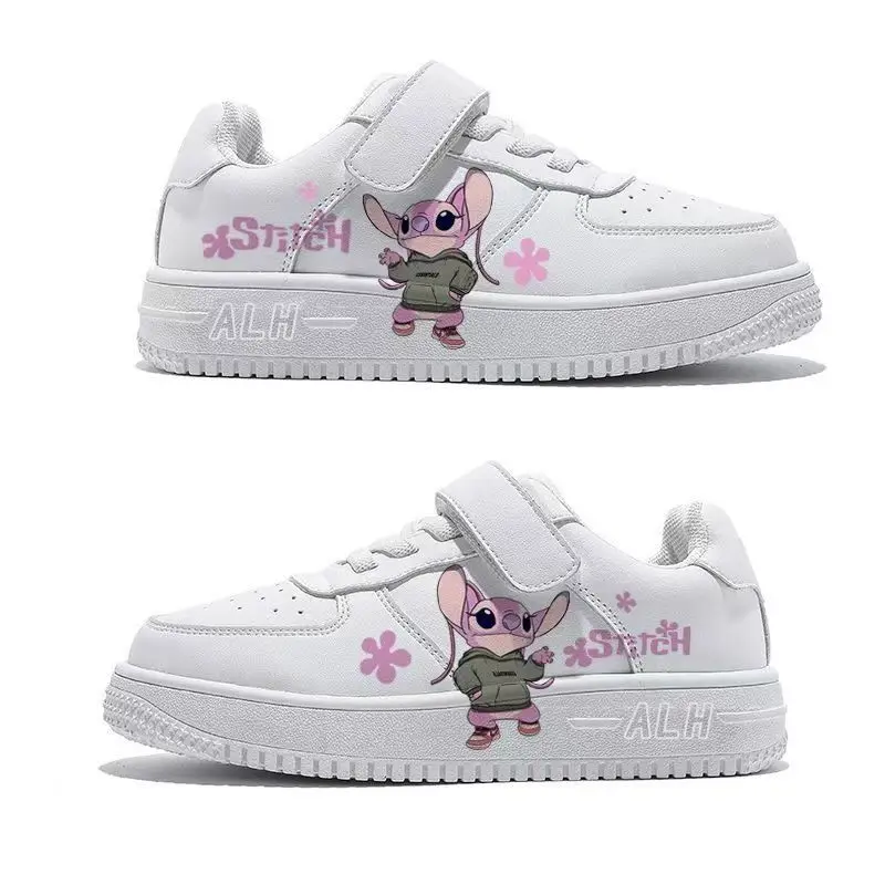 Anime Stitch Shoes New Angel Sport Shoes Disney Mickey Mouse Tennis Shoes Kawaii Stitch Basket Shoes Kids White Casual Sneakers