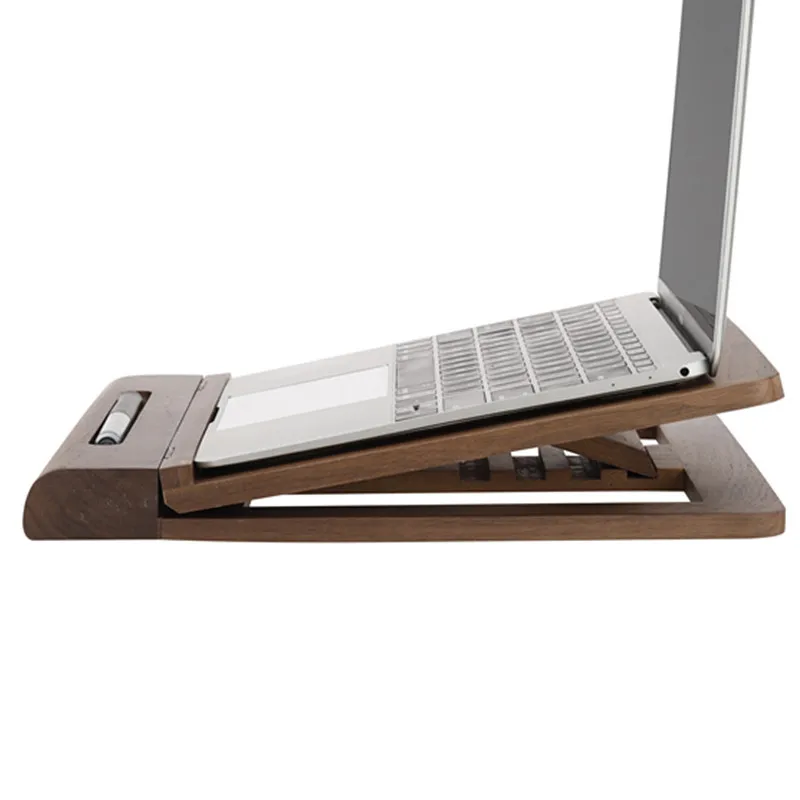 Black Walnut Foldable Stand for Laptop Wooden Adjustable Laptop Stand Desktop 5 Gears Height PC Notebook Holder Stand for Office