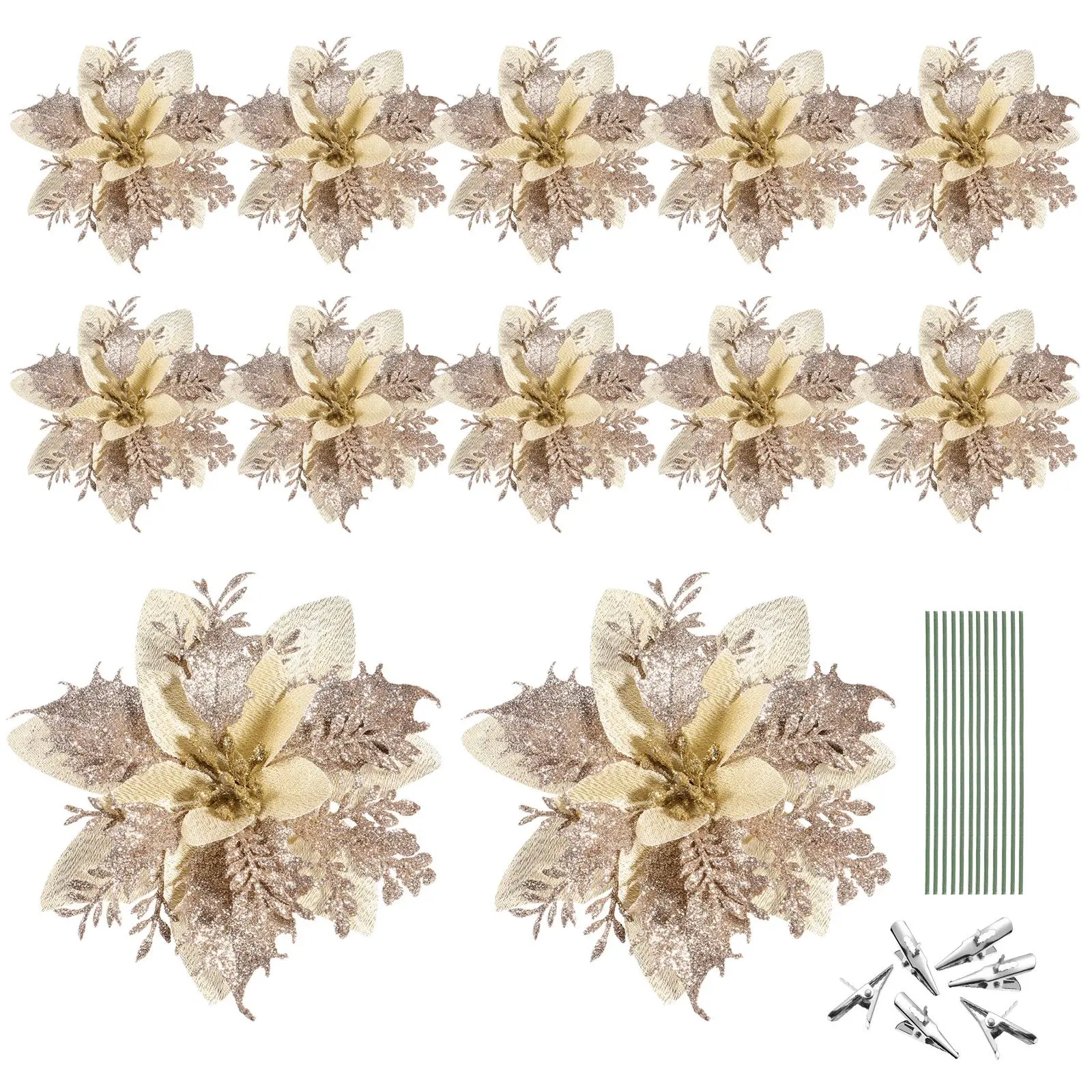 

Glitter Poinsettia Flowers Christmas Tree Decoration Pink Artificial Garland Craft Holiday Home Office Hotel Stage