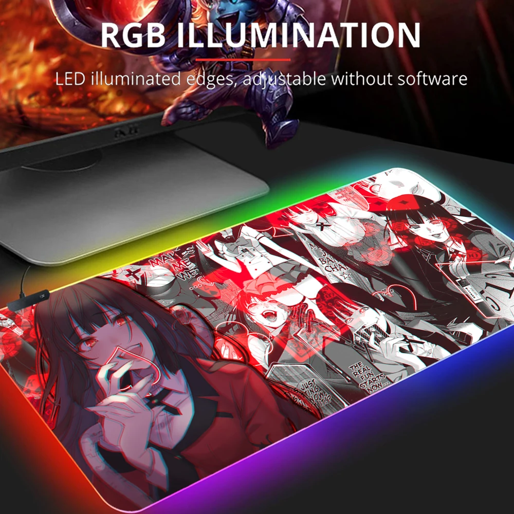 RGB Anime Kakegurui Yumeko Jabami Mouse Pad Gaming Mause Pad Mousepad Keyboard Mat Deskmat Rubber No-slip with Backlit Mausepad