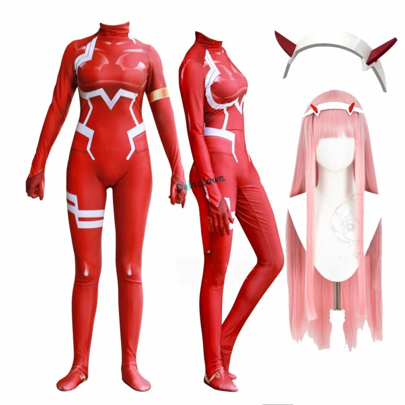 Anime Zero Two Costume Cosplay per le donne parrucca Costume di Halloween stampa 3D tuta Zentai Suit