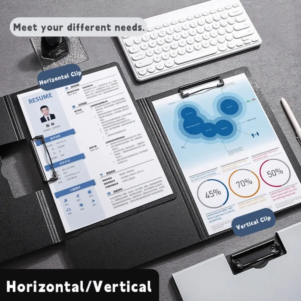 Thickened PP A4 File Folder Retro Color Test Paper Storage Writing Pad Horizontal/Vertical Clip Document Organizer