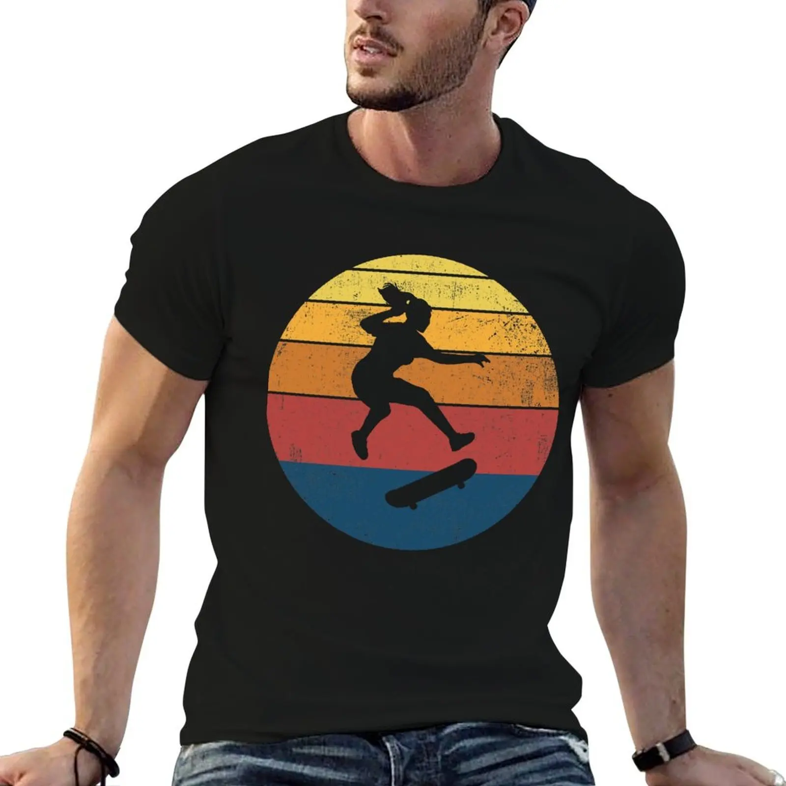 

Skating Skater Girl Retro Vintage T-Shirt man t shirt cotton t shirts with prints printed t shirts for man T-shirt