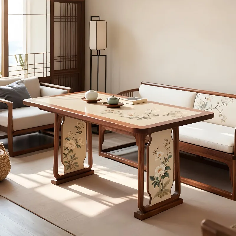 

Chinese Style Solid Wood Tea Table and Chair Set Modern Minimalist Painted Zen Tea Room Tea Brewing Table
