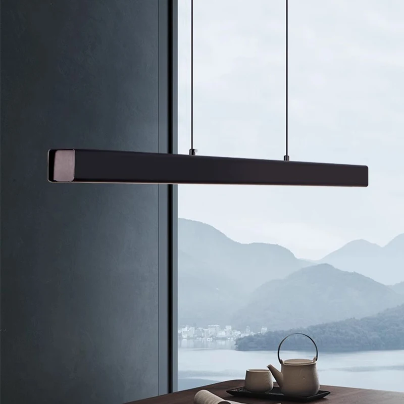 Modern Nordic Minimalist Dining Kitchen Chandelier Black White Long Strip Pendant Light For dining room Bar Office Lamp Fixture