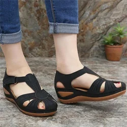 Wedges Shoes Women's Cover Heel Sandals Women Comfortable Beach Sandal Hook Loop for 2024 Summer Ladies Shoes Big Size 44 45 46