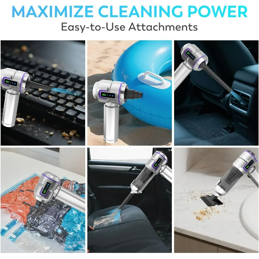 Aspirador de coche, aspirador de coche portátil de alta potencia de 22000PA y plumero de aire, miniaspiradora inalámbrica con pantalla LED, para Hom