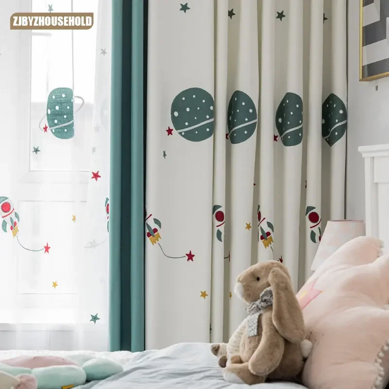

Outer space boy cartoon beige embroidered Curtains for Living dining room bedroom children's room bedroom