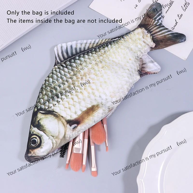 1PC Crucian Carp Pen Bag Realistic Fish Shape Make-up Pouch Pen Pencil Case With Zipper Back To School Pencil Pouch Pencil Bag
