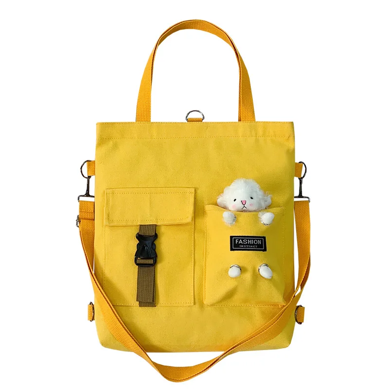 Women\'s Backpack Crossbody Student Canvas Bag One Shoulder Large Capacity Class Bag Tote Bag Canvas Bag Cute Animal Cartoon Bag