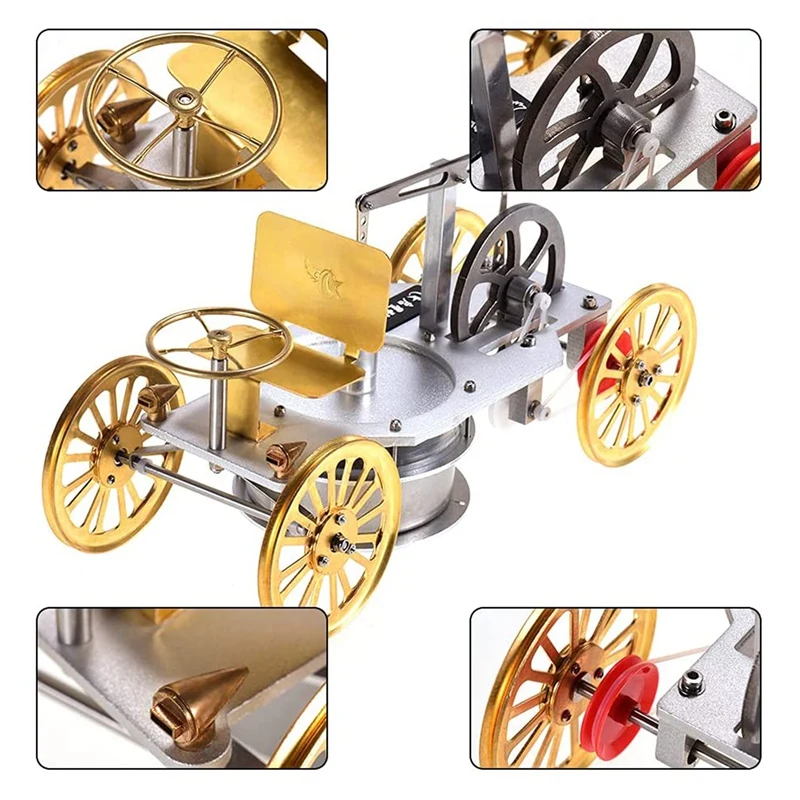 Stirling Engine,Boiling Water Powered Low Temperature Cryogenic Stirling Engine 4 Wheels Car Model Science Experiment