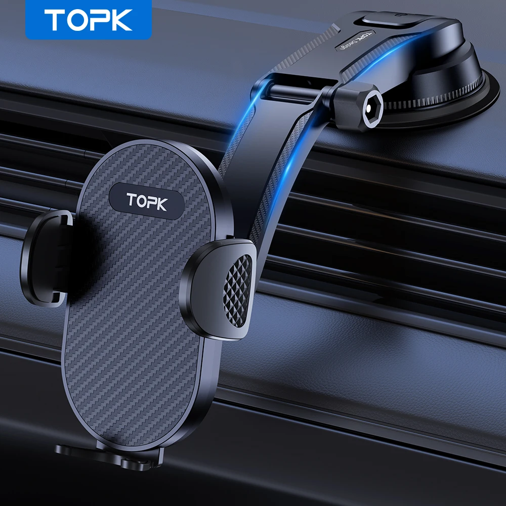 TOPK Autotelefonhalter für Armaturenbrett, verstellbare Halterung, Freisprech-Handyständer für iPhone 17, 16, 15 Pro Max, Samsung S25 Ultra