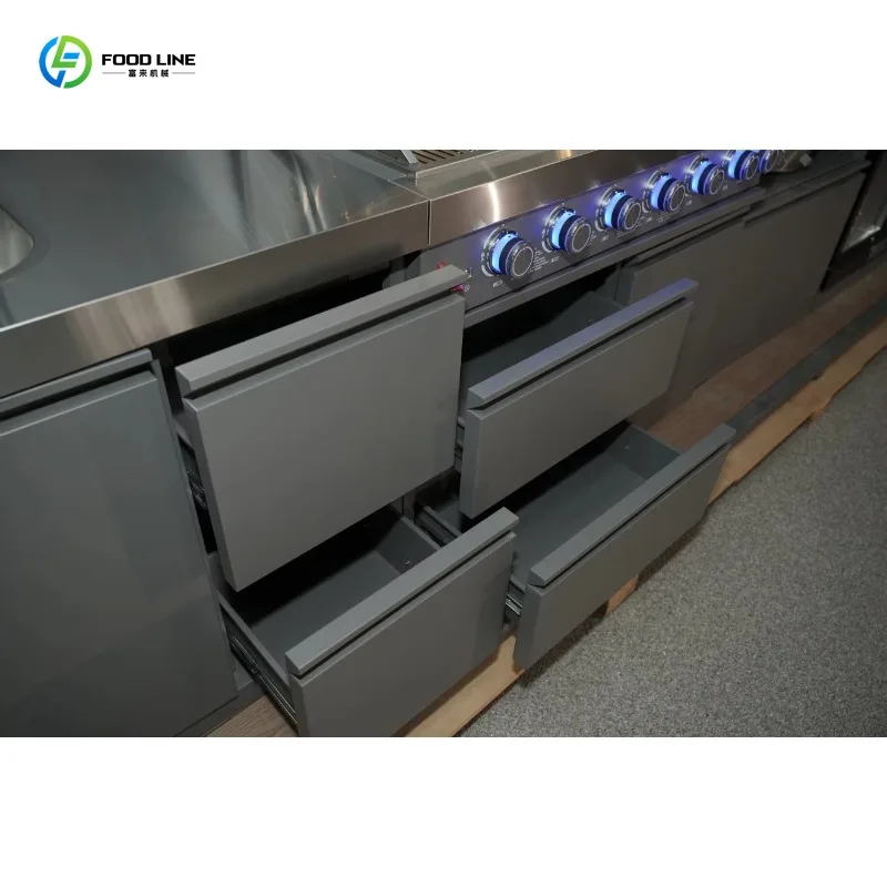 Customized Durable Waterproof Modular Outdoor Kitchen Island, Modern Premium Aluminum Cabinet & 6 Stainless Steel Grill