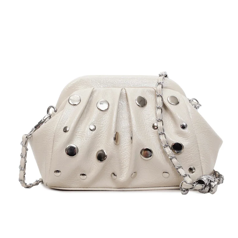 

Fashion rivets Women small Crossbody bag PU leather ladies handbag Shell chain female shoulder bag clip clutch Daily Commute