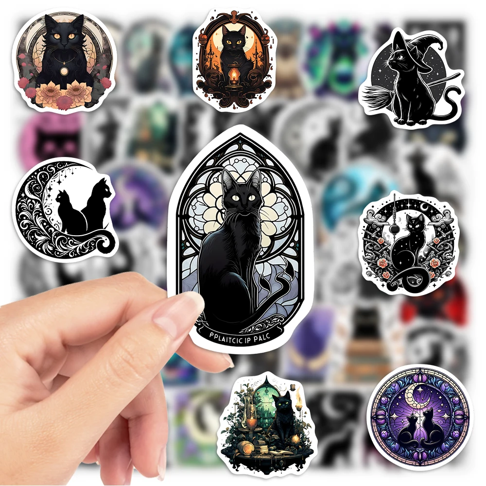 Cartoon Witch Black Cat Stickers Art DIY Toy Gift Graffiti Decal for Scrapbook Junk Journals Laptop Bottle Decorative Waterproof - view 3