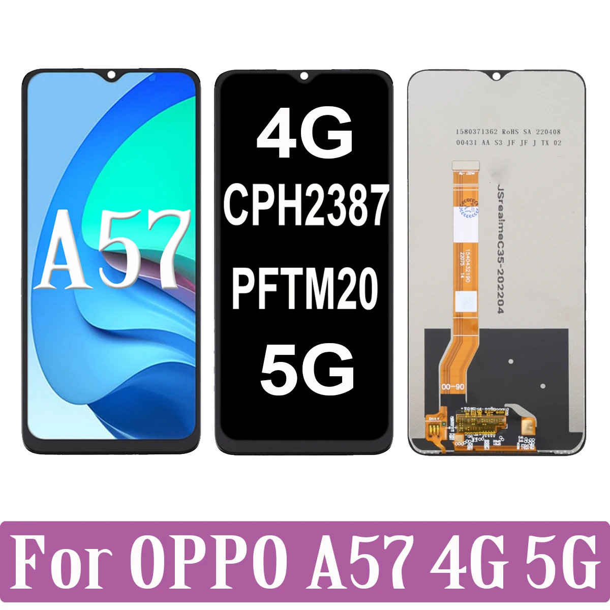 

ЖК-дисплей 6,56 дюйма для OPPO A57 4G 5G CPH2387 PFTM20, сенсорный экран с дигитайзером в сборе с рамкой