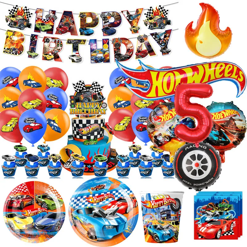 Hot Wheels Car Birthday Party Decoration Disposable Tableware Balloon Paper Cups Plates Tablecloth Boy Baby Shower Supplies