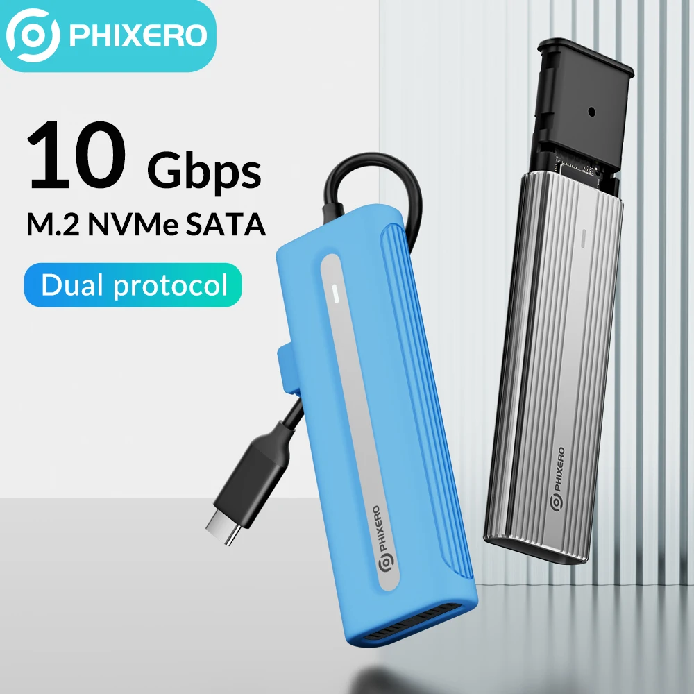 PHIXERO M2 SSD Case M.2 NVMe SATA SSD Enclosure Adapter 10Gbps USB 3.2 Gen2 USB C External Enclosure Supports M and B&M Keys