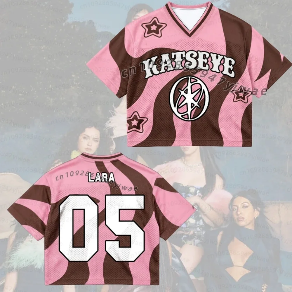 2026 KATSEYE The Wildworld Tour Candy Pink Brown Swirl Wavy Mixed Mesh Jersey Fan-Geschenke Kinder- und Damen-T-Shirt – Detail 8