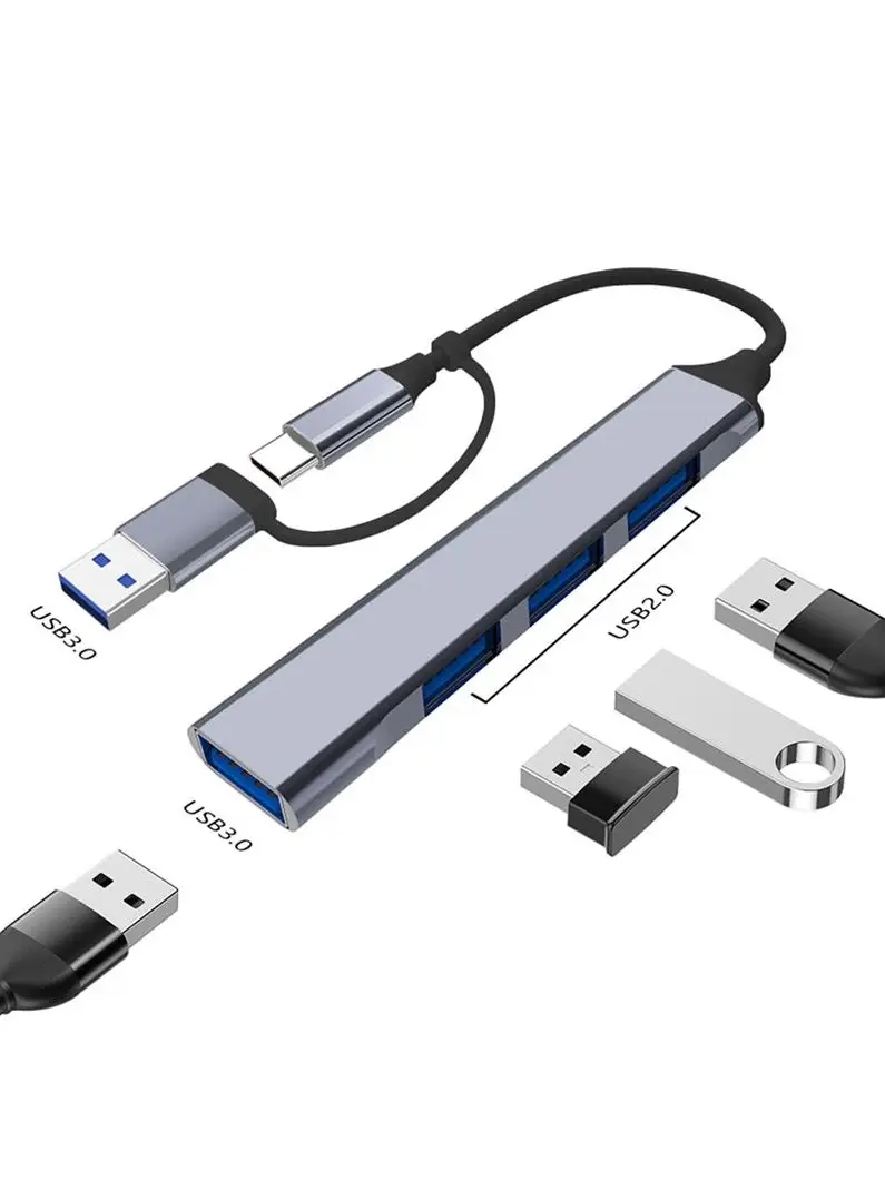 Hub USB C Hub USB 3.0, extension USB 4 en 1 en aluminium, répartiteur USB avec USB 3.0, 3 ports USB 2.0 et 1 USB C, distributeur USB